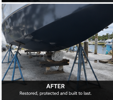 Boat hull after restoration, fully protected and glossy