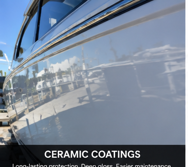 Ceramic-coated boat hull with a deep, glossy finish