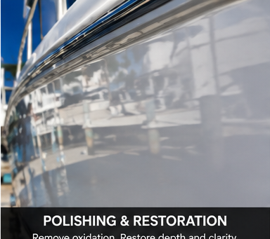 Polished boat hull with restored shine and clarity